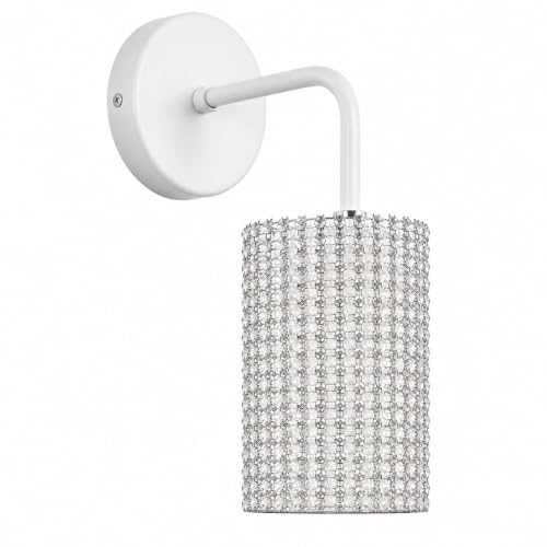 Image of Antique Modern Single White Wall Light with Silver Crystal Acrylic Glass Shade Hanging Sconce Lamps Design for Bedroom Living Room Bathroom Bedside Vanity Hall Home Decor Hotel Bar