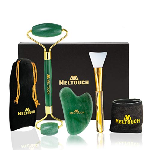 Jade Facial Roller - Gua Sha Skin Massager for Face - Skincare Tool Set â€‹andâ€‹ Jaw Massager â€‹forâ€‹ Women