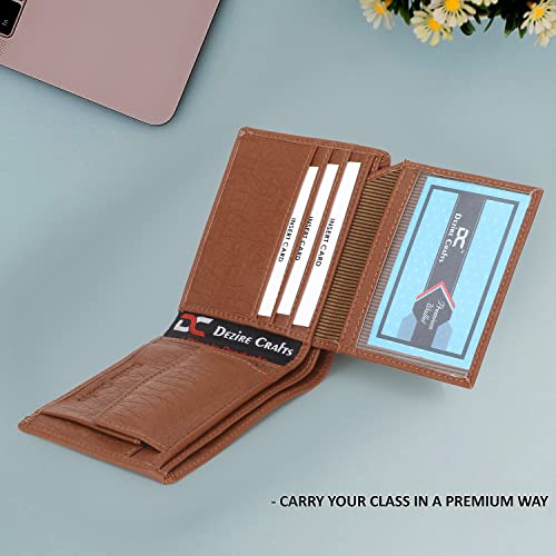 Image of Dezire Crafts Men Formal, Casual Black Artificial Leather Wallet (6 Card Slots) (Tan)