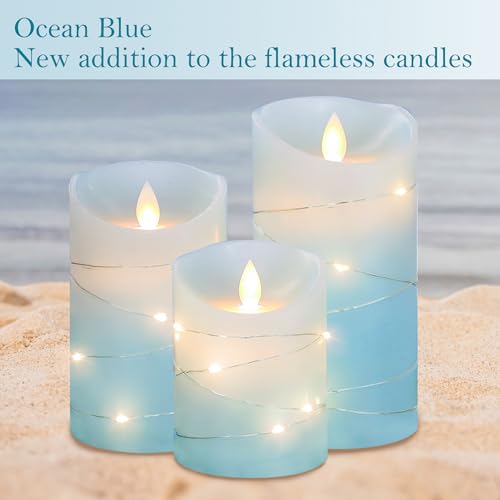 MELTONE-Flameless-Candles-with-String-Lights-Real-Wax-Ocean-Blue-Flickering-Battery-Operated-Candles-with-Remote-Control-Timer-Home-Holiday-Farmhouse-Christmas-Decor-Set-of-3 MELTONE Flameless Candles with String Lights Real Wax Ocean Blue Flickering Battery Operated Candles with Remote Control Timer Home Holiday Farmhouse Christmas Decor Set of 3