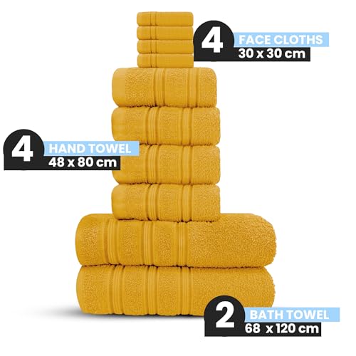 Velosso 10 Pce Hampi Towel Bale Set Highly Absorbent 100% Combed Ring Spun Cotton, Oversized Thick 4 Face 4 Hand Towels and 2 Bath Towels, Premium Towels Spa & Hotel (Mustard Yellow) - Cosy Home Interiors Velosso 10 Pce Hampi Towel Bale Set Highly Absorbent 100% Combed Ring Spun Cotton, Oversized Thick 4 Face 4 Hand Towels and 2 Bath Towels, Premium Towels Spa & Hotel (Mustard Yellow) - Image 2