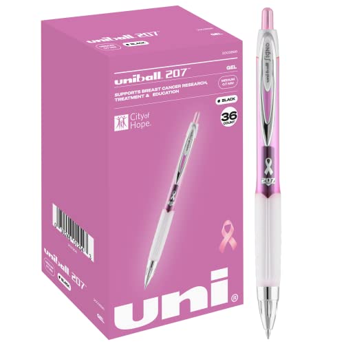 Image of uniball 207 Pink Ribbon Retractable Gel Pens, Medium Point (0.7mm), Black, 36 Pack
