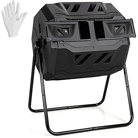 COSTWAY 160L Trommelkomposter Doppel Kammer, Gartenkomposter drehbar, Schnellkomposter aus PP und Metall Cover