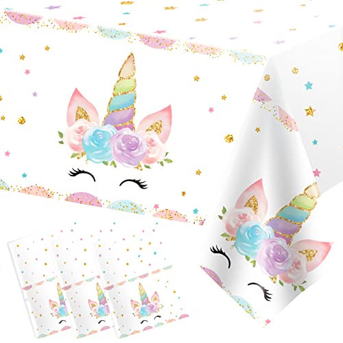 DaiUni 3PCS Unicorns Tablecloths for Birthday Decoration Plastic Disposable Rectangle Table Covers for Kids Girls Baby Shower Party Supplies 54 x 108