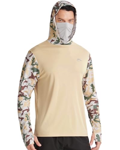 Image of FISHEAL Men's Performance Fishing Hoodie Shirt - UPF 50+ UV Sun Protection Long Sleeve Shirts with Mesh Face Mask