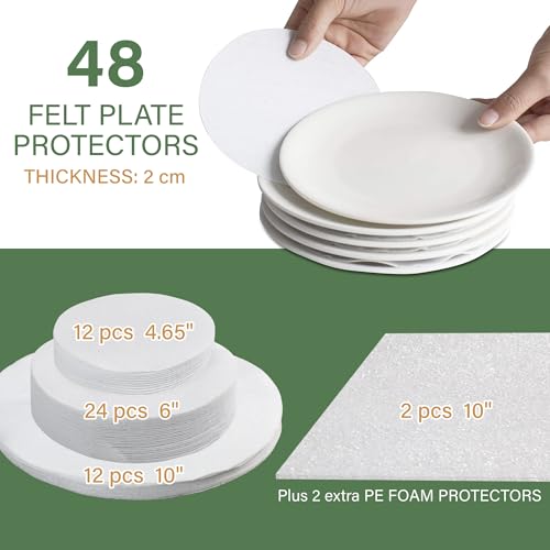 LotFancy China Storage Containers - Quilted 6-Piece Set Storage Box- Stores Chinaware, Stemware, Dinnerware, Dish Storage Service for 12, 48 Pcs Felt Protectors, Cardboard Dividers Included