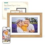 Digital Photo Frame WiFi Oak Wood Frame, Frameo Digital Picture Frame 10.1 Inch, 32GB Memory, 1280 * 800 HD IPS Touchscreen, Auto-Rotate, Share Photos Videos via Frameo APP