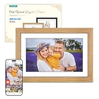 Digital Photo Frame WiFi Oak Wood Frame, Frameo Digital Picture Frame 10.1 Inch, 32GB Memory, 1280 * 800 HD IPS Touchscreen, Auto-Rotate, Share Photos Videos via Frameo APP