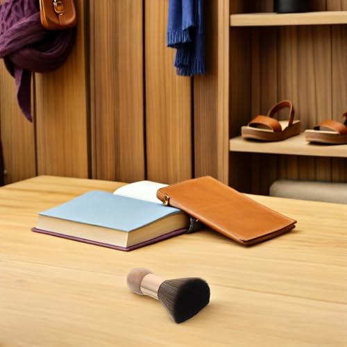 Plumero de barbería con mango de madera y cerdas suaves para limpieza de cuello 6