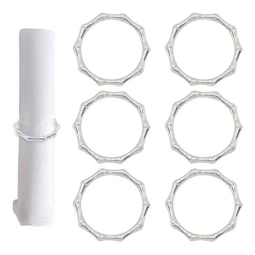 pson 6Pcs Bamboo Knuckles Style Napkin Rings for Elegant Table Decoration, Weddings, Family Dinners, Parties, and Special Occasions(Silver)
