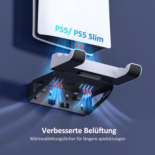 NexiGo PS5 Wandhalterungsset mit Ladestation für PS5 (alle Versionen) und Neue PS5 Slim Konsolen, reguläre und DualSense_Edge-Controller, Stabiler metallischer Wandhalter