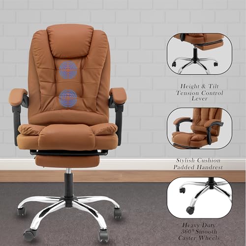Image of NORMAN JR Italia Leatherette Office Chair for Work | Boss Chair, Luxurious Cushioned Arms & Seat, 2 Point Back Massager, Adjustable Leg Rest, Heavy Duty Metal Base (Mud Brown)