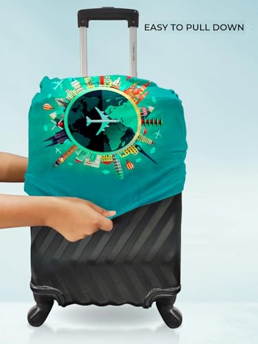 Image of Cortina Abstract Design Travel Suitcase Protective Cover|Medium|Fits 22 inch-26 inch Luggage|Eco-Friendly|Polyester-Spandex|65cm (24 inch)|Luggage Protectors|Anti Scratch|Pack of 1|Blue 6