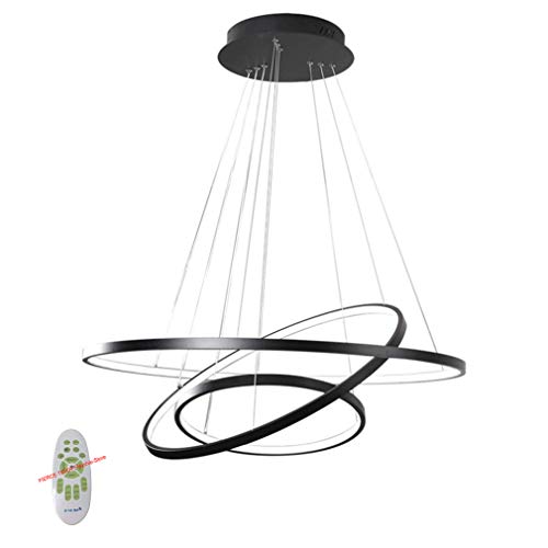 Moderne LED Lustre Table à manger 76W LED 3 anneau LED Dimmable Contrôle à distance Lampe suspendue Salon Plafonnier Chambre à coucher Suspension à hauteur réglable Lustre 60/40 / 20cm (Noir) Cover