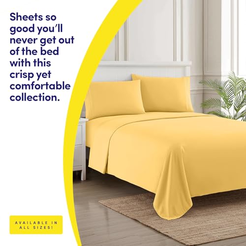 Image of 1500 Supreme Collection King Sheet Sets Yellow - Luxury Hotel Bed Sheets and Pillowcase Set for King Mattress - Extra Soft, Elastic Corner Straps, Deep Pocket Sheets, King Yellow