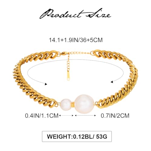 TWINKLEDE Gold Pearl Choker Necklace Chunky Cuban Link Necklaces for Women4