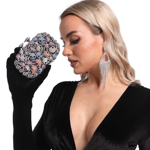 Image of Boutique De FGG Skull Crystal Clutch Purse for Women Formal Rhinestone Clutch Evening Bag Halloween Minaudiere Handbag,Mini