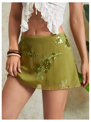 SweatyRocks Women's Sequin Mini Skirt Y2K Sparkly Beaded Floral Embroidery Skirts4