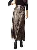 Ezcosplay Women Satin Leopard Print Maxi Skirt High Waist Slik Animal Cheetah Print A Line Long Skirts