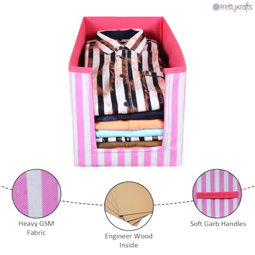Image of PrettyKrafts 4 Pcs Non Woven Shirt Stacker /Cloth Organizer for Storage /Closet & Wardrobe Organizer for Storage /Foldable Shirt Organizer Cloth Storage Box Pink, 25x38x25 cm