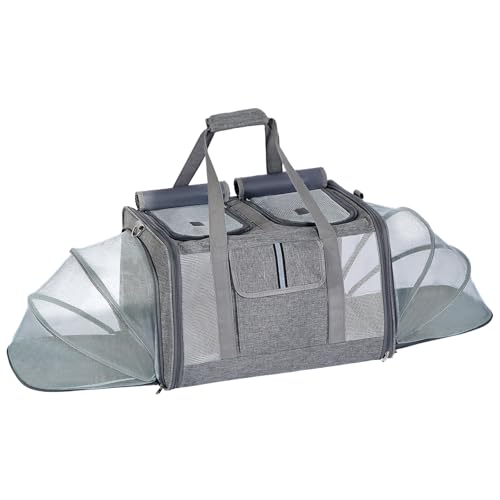 Lawfery Cat Carrier for 2 Cats – Large Expandable Soft-Sided Pet Travel Carrier, Dual Compartments, Privacy Protection, Dog Carrier for Small/Medium Dogs, Home & Outdoor Use