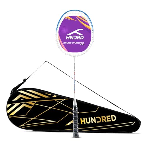 Image of Hundred Smash Master 100 Strung Badminton Racket with Full Racket Cover | for Intermediate Players | Aluminium (White /Blue)