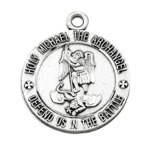 Medium Sterling Silver Marines Medal Pendant Necklace with St. Michael on Reverse Side for Men Women with 24" Rhodium Plated Endless Curb Chain, Catholic Jewelry Made in USA3
