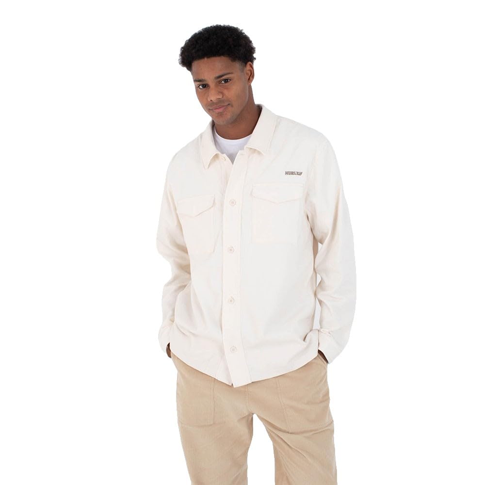 Hurley Mens Long Sleeve - Lido Cord Shirt, Cream, XL EU