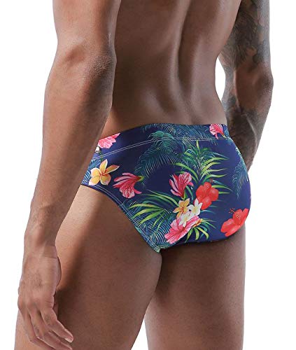 MIZOK Men's Sexy Low Rise Flowers Print Quick Dry Swim Briefs Bikini Swimsuit Swimwear3