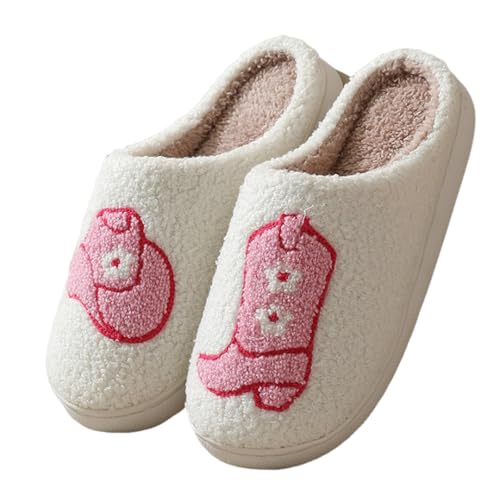 Womens Mens Cowboy Boot And Cowgirl Hat Slippers Home Slipper Fluzzy House Couple Shoes 41-42