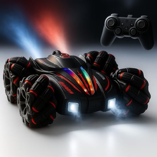 Image of Eli & Chi 4X4 Wheel Drive Double Sided RC Stunt Toy Car: Drift Toy for Kids & Adult Remote Control Racing 360 RGB Lights Off Road 2 Rechargeable Batteries High Speed Spray Gesture Watch,Black