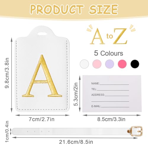 Image of Initial Luggage Tags for Suitcases, Cute Embroidered Letter Luggage Bag Suitcase Identifier Name Baggage Tag, PU Leather Travel Luggage Tags, Bag Tags for Men Women Kids Luggage Handbags(White A)