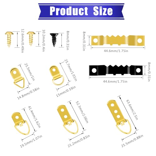 Image of 353PCS Golden Picture Hanging Kit,Picture Hangers Heavy Duty Picture Hanging Hooks with Screws,Picture Frame Hooks Heavy Duty Picture Framing Supplies Kit for Picture Hanging(7 Types)
