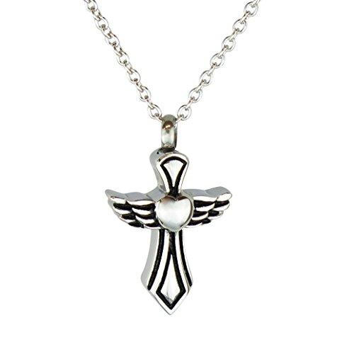 Preisvergleich Produktbild Love to Treasure Schutzengel Kreuz Urne Halskette - Gedenk Asche Andenken - Feuerbestattung Schmuck