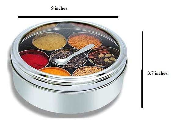 Indian-Tiffin Masala Dabba - Pot à épices hermétique - Fleur jaune peinte à la main - 7 pots Indian-Tiffin Masala Dabba - Pot à épices hermétique - Fleur jaune peinte à la main - 7 pots
