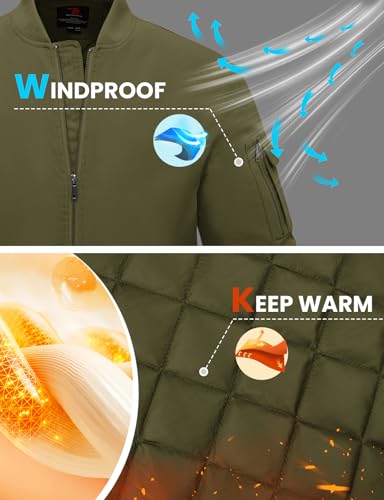 Image of TBMPOY Men's Winter Bomber Jacket Fall Casual Windbreaker Softshell Jackets | Quilted full zip coats, 5 pockets, water resistant, warm, windproof, stand-up collar, for outdoor, hiking, work, business