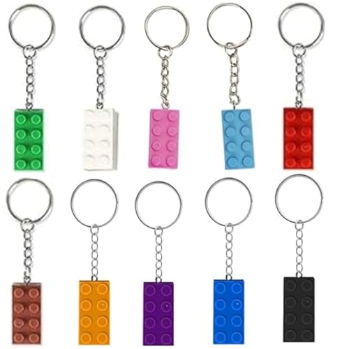 Zwenjuan Llavero,10 piezas Llaveros de Ladrillo,Brick Keyrings,Llaveros de Construcción Conjunto,para cumpleaños,relleno de bolsas de fiesta,Premios,Decoración,Regalos(10 colores)