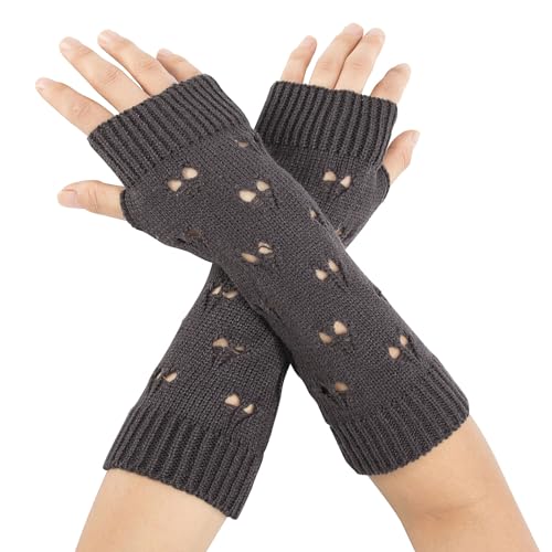YAMEIZE Y2K Gants Sans Doigts pour Femmes Gants Ripped - Gants Chauds d'hiver pour les Bras Fairy Grung Clothes Tricoté Arm Warmer Knitted Halloween Outdoor