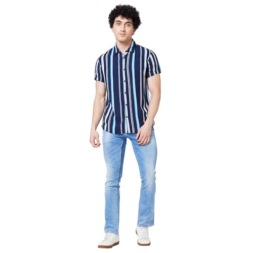 Image of Spykar Men's Regular Fit N /A Half Sleeve Striped Casual Shirts