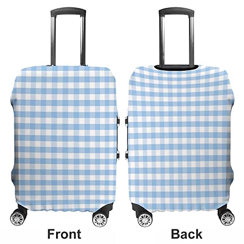Fashion Suitcase Protector, Checkered Travel Suitcase Cover, Little Squares and Stripes Pastel Color Gingham, Fits 22-24 Inch Luggage, Washable Dustproof Anti-Scratch, Light Blue White3