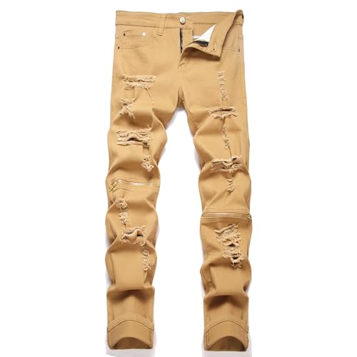 RXXKKK Men's Slim Fit Washed Flex Ripped Pant