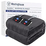 Westinghouse Electric Blanket Queen Size, Super Cozy Soft Flannel 84'' x 90'' Heated Blanket with 10 Fast Heating Levels & 1-12 Auto-Off, Machine Washable, ETL&FCC Certification, Charcoal