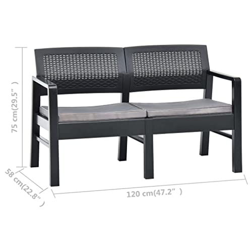 Natulvd 2-Seater Patio Bench With Cushions, Plastic Bench Weather Resistant, Outdoor Seating Chair Bench For Porch Yard Poolside Balcony - Anthracite #TOP3