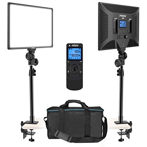 IVISII Desk Mount LED Video Light Kit, 2-Pack Photography Lighting with C-Clamp Stand, Dimmable Bi-Color 3000K-8000K Panel Light for YouTube TikTok Game Live Stream Video Conference