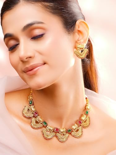 Image of Rubans Necklace Set Gold Plated Traditional Stylish Jewellery Gift for Women & Girls