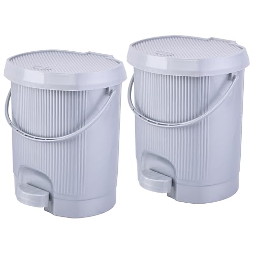 Image of Kuber Industries 2 Pcs Waste Basket for Kitchen 10 Ltr Dustbin with Lid & Removable Inner Bucket | Office, Bathroom Dustbin Garbage Trash Can Pedal Bin | Dust Bins for Home Medium Size | Grey