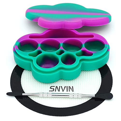 SNVIN Cloud-Shaped Silicone Wax Concentrate Containers with Carving Tool and High Temperature Resistant Silicone Pad (Purple/Green)