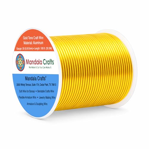Image of Mandala Crafts 20 Gauge Gold Tone Anodized Aluminum Craft Wire, 100 FT | Colored, Flexible, Bendable, for Bonsai, Armature, Sculpting, Wire Wrapping, Jewelry Making, Weather & Tarnish Resistant