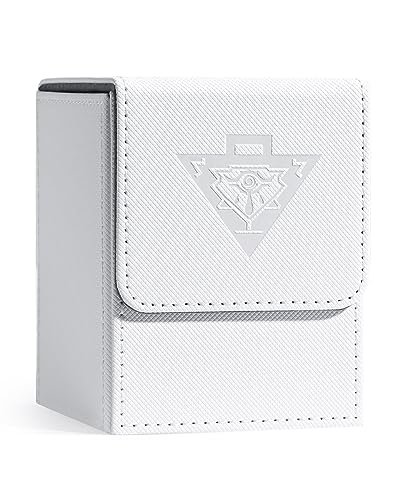 ZLCA Card Deck Box for MTG Yugioh TCG, Card Storage Box with Dividers Holds 100+ Sleeved Cards, Premium Card Deck Case Compatible with CCG Trading Cards (White,Puzzle)