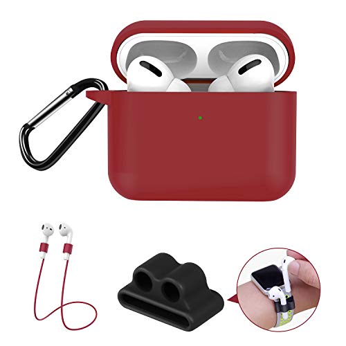 GPNP AirPods Pro Case Protective Cover for Airpods 3 Series, [Visible Front LED] Burgundy Silicone Shockproof Case, Bounce Carrying Case with Carabiner for AirPods Pro Charging Case